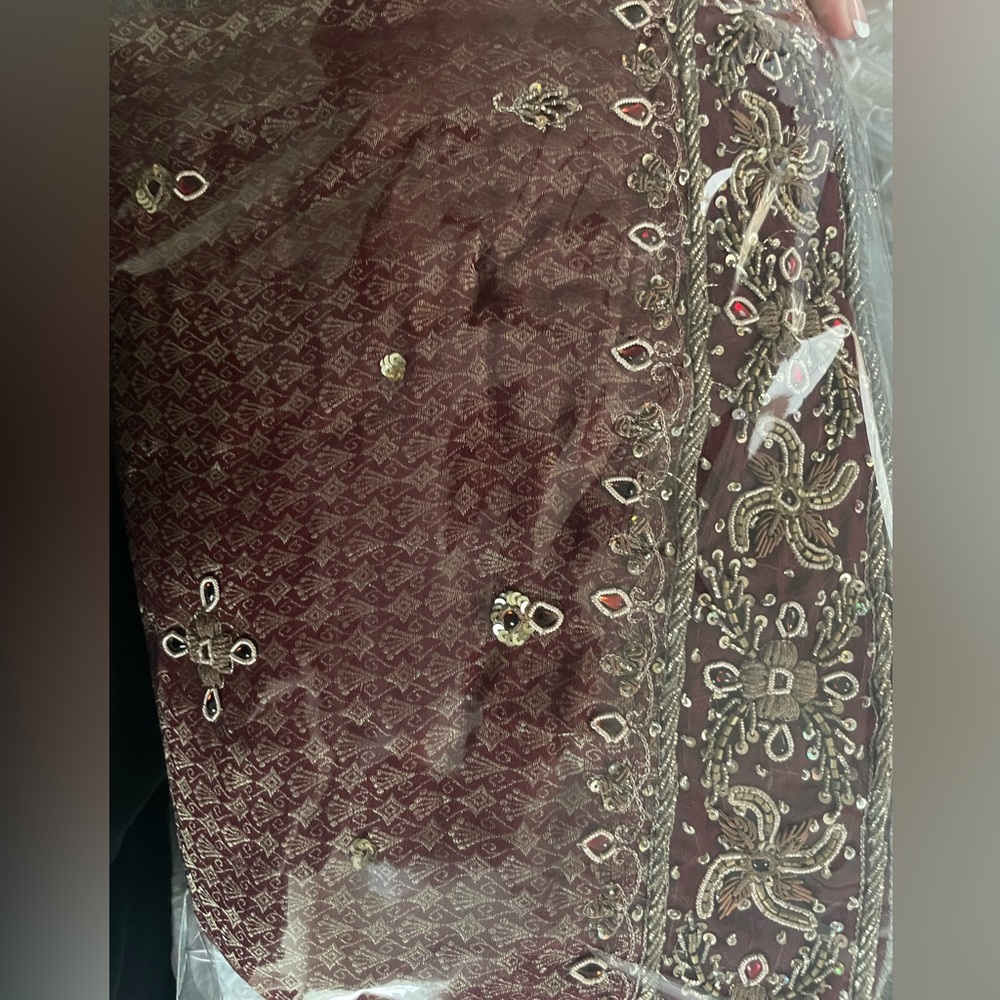 Red heavy bridal bride wedding dupatta intricate work burgundy salwar Punjabi - Picture 5 of 6